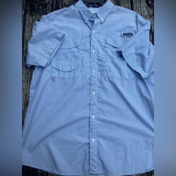 Columbia PFG Super Bonehead Mens Short Sleeve Vented Fishing Shirt Blue/White XL - Picture 3 of 5